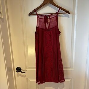 Trixxi Red Lace Mesh Slip Dress Sz M Boho Y2K Romantic Festival Valentines Date